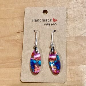 Gorgeous Pink/Aqua Spiny Oyster Silver Plated Dangle Earrings